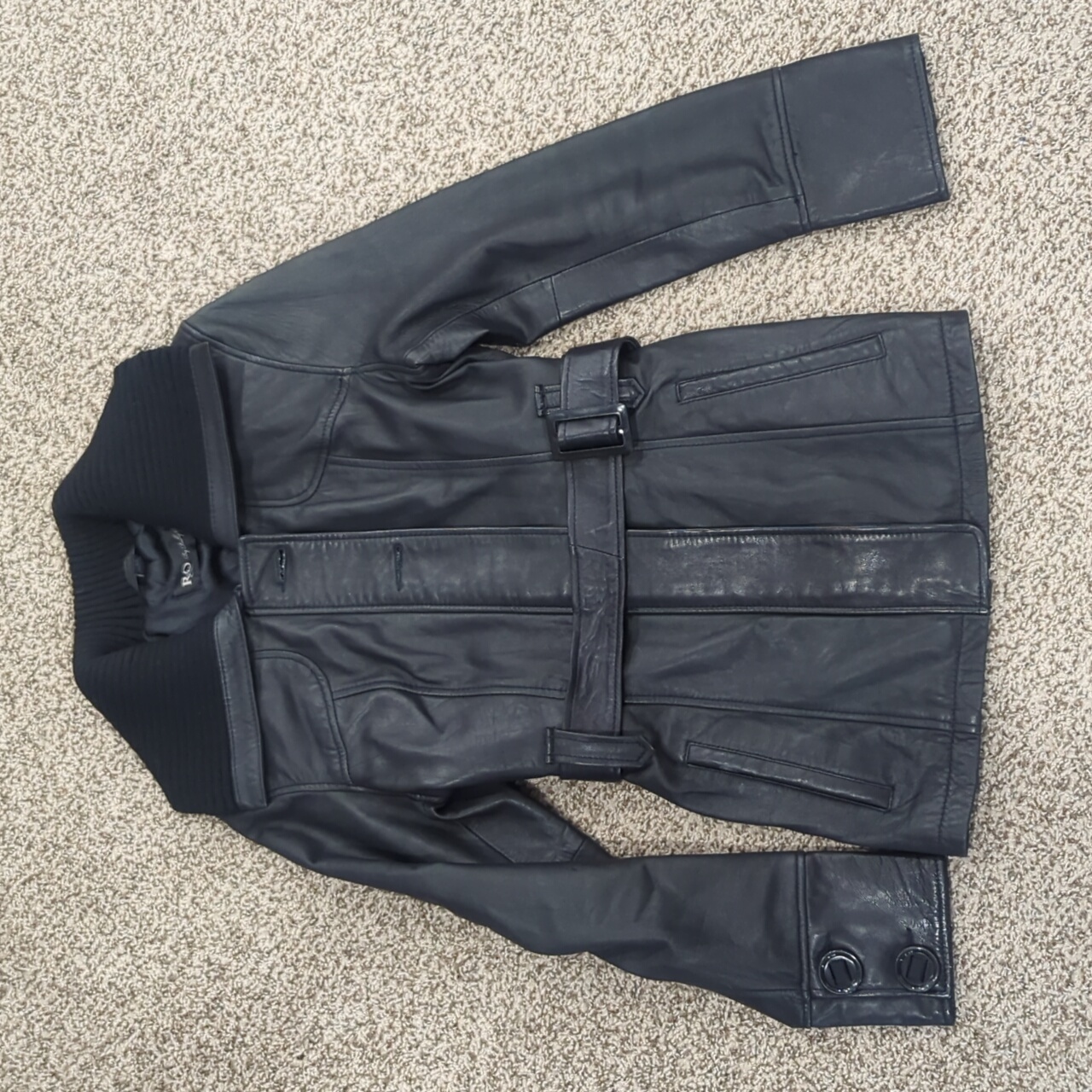 R  O By Reilly Olmes Vintage Black Leather Jacket Size M Missing Button